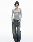 IAMXIAA Off-Shoulder Slim Long Sleeve Knit Top