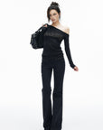 IAMXIAA Knock It Off Studded One-Shoulder Long Sleeve Tee