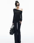 IAMXIAA Knock It Off Studded One-Shoulder Long Sleeve Tee