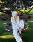 Rase le sol Crinkled Hooded Zip-Up & Wide-Leg Pants Set