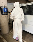Rase le sol Crinkled Hooded Zip-Up & Wide-Leg Pants Set
