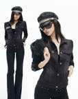 IAMXIAA Sequin-Pocket Knit Sleeve Denim Jacket