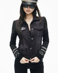 IAMXIAA Sequin-Pocket Knit Sleeve Denim Jacket