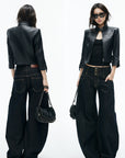 IAMXIAA Buckle-Neck Cropped Faux Leather Jacket