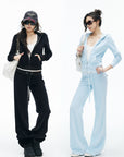 IAMXIAA Velour Zip-Up Hoodie & Wide-Leg Pants Set