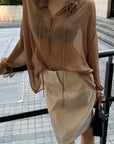 Hydrae Ruffle Collar Sheer Bell-Sleeve Blouse
