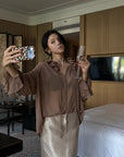 Hydrae Ruffle Collar Sheer Bell-Sleeve Blouse