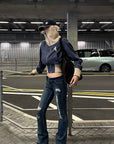 Rase le sol Sculpted High-Neck Corset Denim Jacket