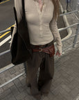 Rase le sol Second-Skin Ribbed Button Long Sleeve Top