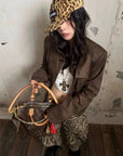 WARDEN EDGE Distressed Suede High-Neck Cropped Jacket