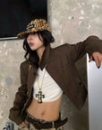 WARDEN EDGE Distressed Suede High-Neck Cropped Jacket