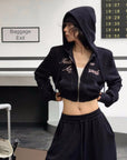 WARDEN EDGE Textured Fleece Cropped Hoodie & Wide Leg Sweatpants Set