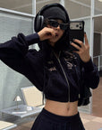 WARDEN EDGE Textured Fleece Cropped Hoodie & Wide Leg Sweatpants Set