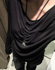 Rase le sol Asymmetric Draped Long-Sleeve Top