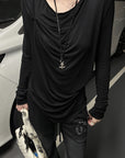 Rase le sol Asymmetric Draped Long-Sleeve Top