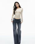IAMXIAA Lace-Trim Scoop Neck Fitted Long Sleeve Top