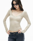 IAMXIAA Lace-Trim Scoop Neck Fitted Long Sleeve Top