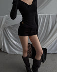 Hydrae Deconstructed Foldover Scoop-Neck Long-Sleeve Top