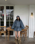 WARDEN EDGE Washed Denim Balloon-Sleeve Peplum Jacket