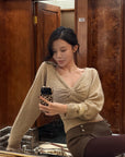 Hydrae Twist-Front Deep V-Neck Knit Top