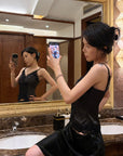 Hydrae Satin Lace Corset Camisole Top with Button Front