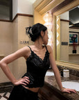 Hydrae Satin Lace Corset Camisole Top with Button Front