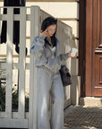 Hydrae Soft Grey Oversized Zip Hoodie & Wide-Leg Drawstring Sweatpants Two-Piece Set