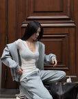 Hydrae Soft Grey Oversized Zip Hoodie & Wide-Leg Drawstring Sweatpants Two-Piece Set