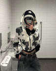 WARDEN EDGE Abstract Ink Cropped Zip Hoodie