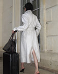 Hydrae Ivory High-Neck Belted Longline Trench Coat with Sculpted Raglan Seams