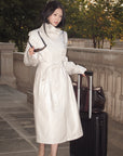 Hydrae Ivory High-Neck Belted Longline Trench Coat with Sculpted Raglan Seams