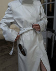 Hydrae Ivory High-Neck Belted Longline Trench Coat with Sculpted Raglan Seams