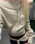 Rase le sol Wool Fallen Shoulder Button Knit Sweater