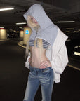 Rase le sol Layered Double-Hood Oversized Graphic Zip-Up Sweatshirt Jacket