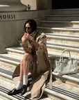 ROVENTE Sculpted Collar Belted Trench Coat