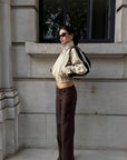 ROVENTE Contrast Stripe Cropped Track Jacket
