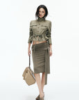 IAMXIAA Foldover Waist Tie-Detail Knit Midi Skirt