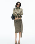 IAMXIAA Utility Peplum Jacket & Draped Midi Skirt Two-Piece Set