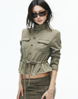 IAMXIAA Utility Peplum Jacket & Draped Midi Skirt Two-Piece Set