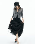 IAMXIAA Sheer Argyle Fuzzy Knit Cardigan
