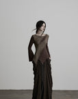 DOINDULGE Beaded Waist Draped Maxi Skirt