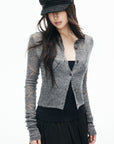 IAMXIAA Sheer Argyle Fuzzy Knit Cardigan