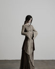 DOINDULGE Tie-Waist Frayed Panel Maxi Skirt
