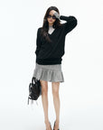 IAMXIAA Deep V Relaxed Longline Knit Sweater