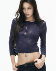 IAMXIAA Sheer Argyle Fuzzy Knit Cardigan