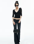IAMXIAA Black Floral Lace Sweetheart Neck Fitted Top