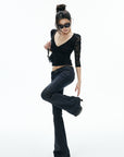 IAMXIAA Black Floral Lace Sweetheart Neck Fitted Top