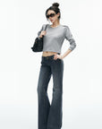 IAMXIAA Fringe Epaulette Cropped Long Sleeve Top