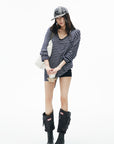 IAMXIAA Oversized Striped Deep Scoop Long Sleeve Top