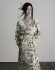 DOINDULGE Engraved Botanical Wrap Maxi Dress